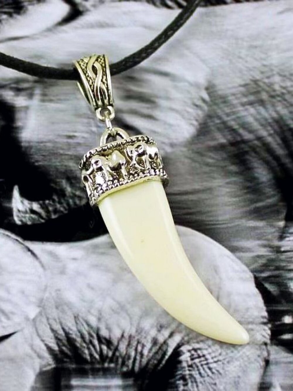 [NEW] Men's Elephant Tusk Necklace Faux Ivory Antiqued Silver ~ PERFECT GIFT!